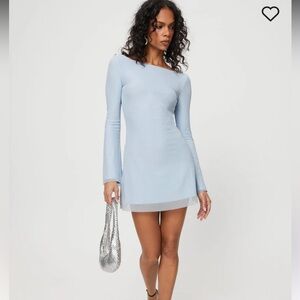 NWOT PRINCESS POLLY LUKEA LONG SLEEVE MINI DRESS BLUE